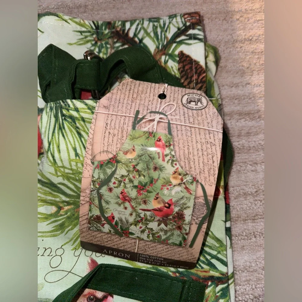 NWT Michel Design Works APR293 Adjustable Cotton Chef Apron, Christmas Print